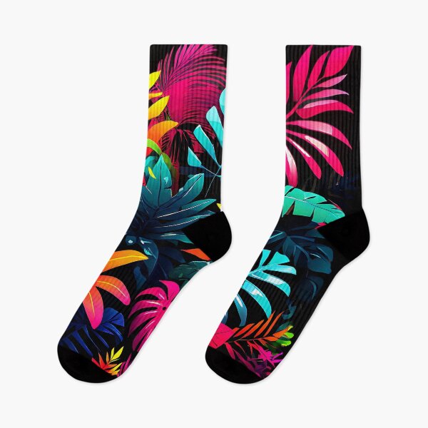 Item preview, Neon-colored tropical plants against a dark jungle designed and sold by Tchoice.
