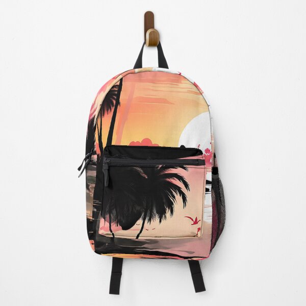 Item preview, A tropical sunset with silhouettes of palm trees and flamingos designed and sold by Tchoice.