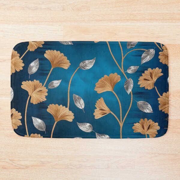 Item preview, golden flowers on blue background designed and sold by hermarartonline.