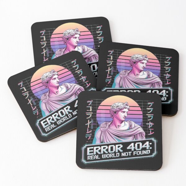 Item preview, Greek statue in the center, with pastel colors and Japanese fonts surrounding it. The text "Error 404: Real World Not Found" designed and sold by 123ks.