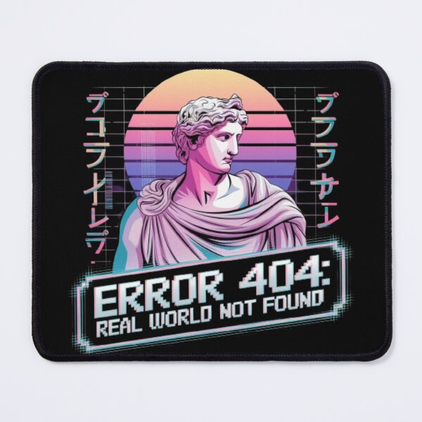 Item preview, Greek statue in the center, with pastel colors and Japanese fonts surrounding it. The text "Error 404: Real World Not Found" designed and sold by 123ks.