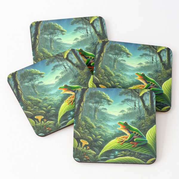 Item preview, Vibrant Amazon Tree Frog Croaking at Night in Lush Jungle designed and sold by NocturnalNook.