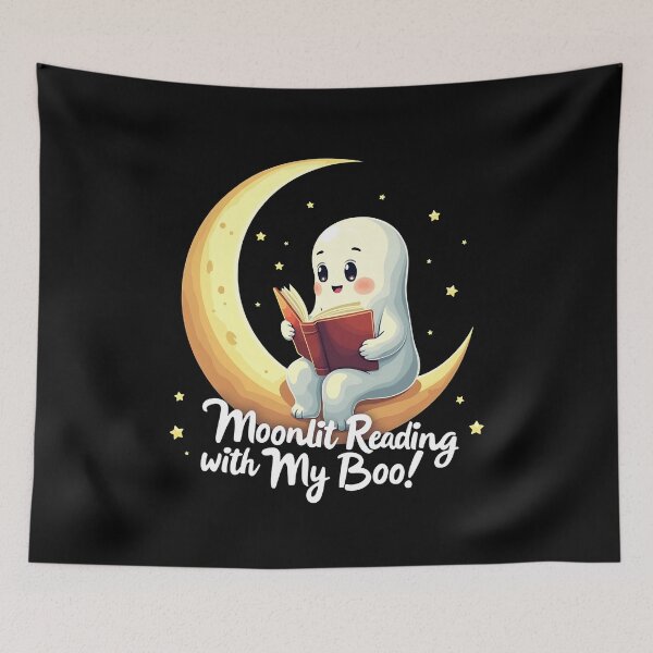 Item preview, "Moonlit Reading with My Boo!" Ghost Reading by Moonlight Halloween T-Shirt designed and sold by AI-volution.