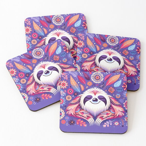 Item preview, Scandinavian Folk Art cute snoozing Sloth designed and sold by FOLK ART FUSION by heidiannemorris.