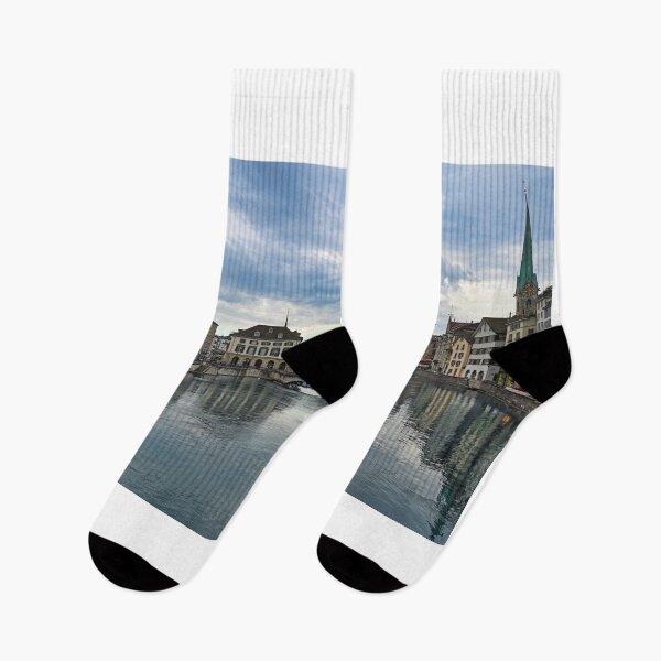 Item preview, Zurich view from the river area with the view of Grossmunster and Fraumunster church clock towers.  designed and sold by goceris.