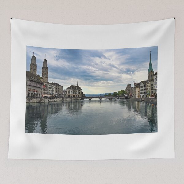 Item preview, Zurich view from the river area with the view of Grossmunster and Fraumunster church clock towers.  designed and sold by goceris.