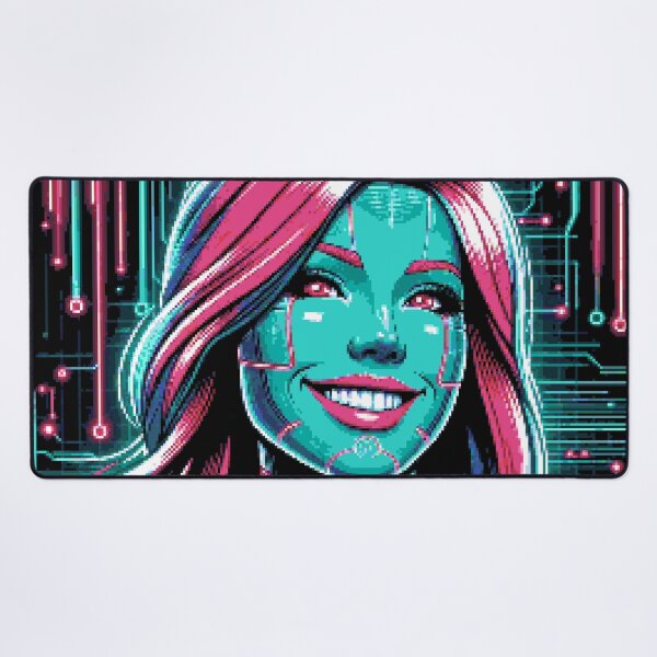 Artikelvorschau, Pixelart Neon Cyber Girl Portrait #02 entworfen und verkauft von captainglondo.