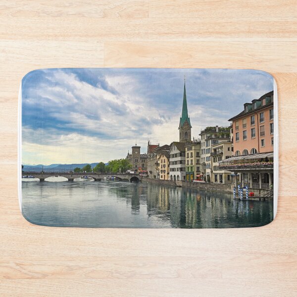 Item preview, Zurich view from the Limmat river with the view of Fraumunster church clock tower  designed and sold by goceris.