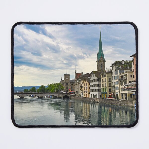 Item preview, Zurich view from the Limmat river with the view of Fraumunster church clock tower designed and sold by goceris.