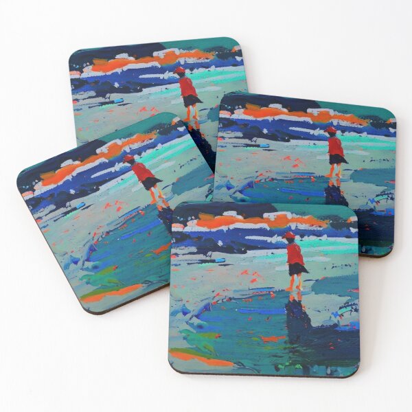 Item preview, red coat stands on beach designed and sold by trendero.