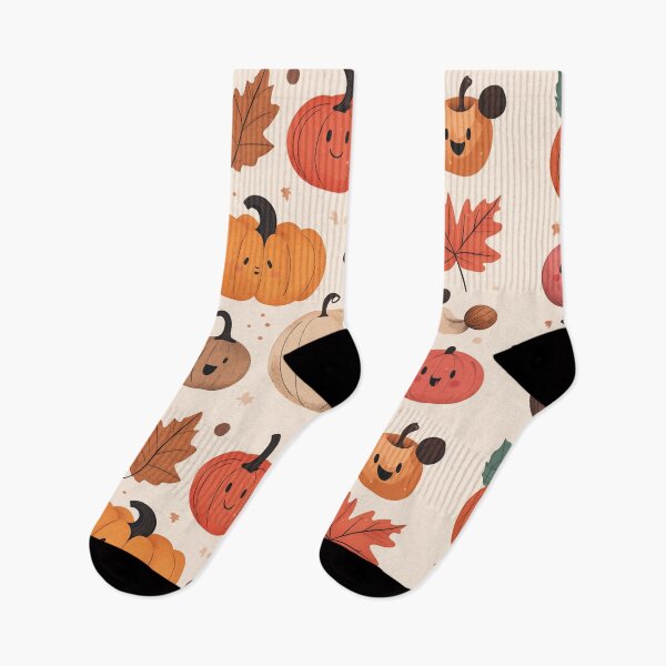 Item preview, Kawaii Autumn vegetables nut leaves characters on a warm cream background  designed and sold by BeatnikBuddha.