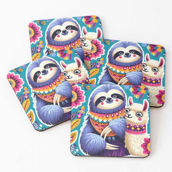 Item preview, Scandinavian Folk Art cute Sloth with Llama designed and sold by FOLK ART FUSION by heidiannemorris.