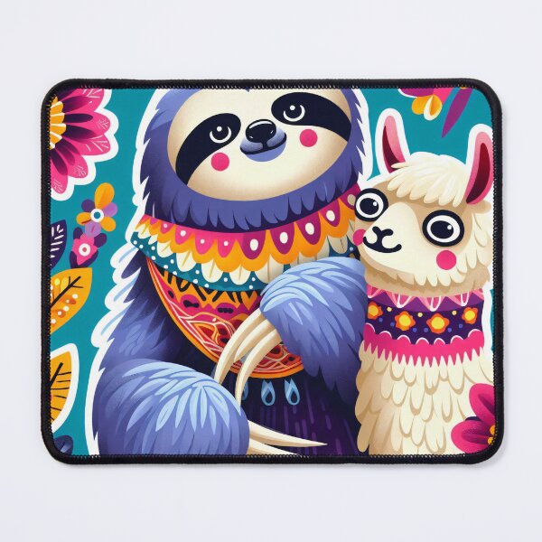 Item preview, Scandinavian Folk Art cute Sloth with Llama designed and sold by FOLK ART FUSION by heidiannemorris.