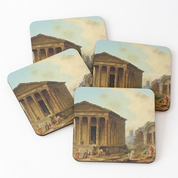 Item preview, Beautiful Roman temple ruins | Architectural caprice with monuments of Nîmes landscape painting oil on canvas print | by Hubert Robert designed and sold by Jéanpaul  Ferro.