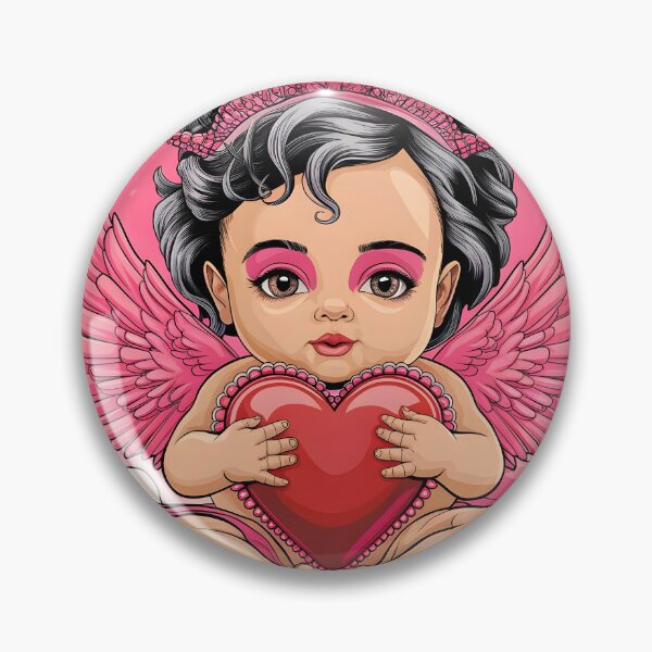Item preview, Pequeño ángel cupido putto con un gran corazón rojo, alas rosadas y fondo rosa, ilustración vectorial plana designed and sold by EvaAngel.