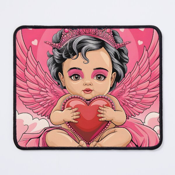 Item preview, Little cupido putto angel with a big red hear pink wings and pink background vector flat illustration designed and sold by EvaAngel.