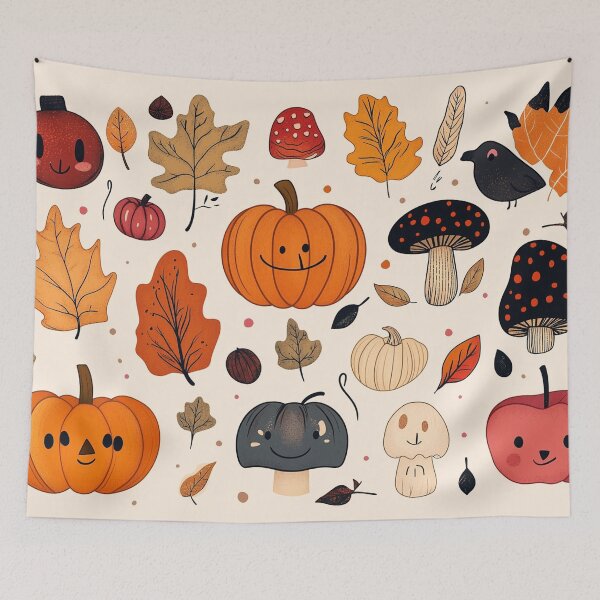 Item preview, Cute Kawaii Autumn Characters Toadstools Pumpkins and woodland animals designed and sold by BeatnikBuddha.