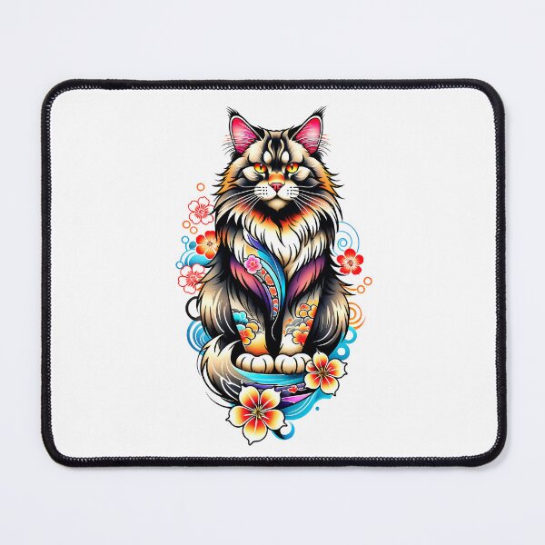 Item preview, Maine coon in japanese style, cat with flowers designed and sold by LiluGross.