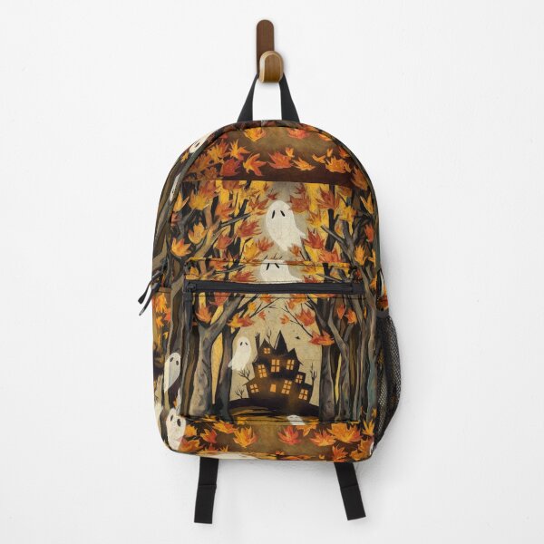 Item preview, Cute little ghost in autumn landscape with haunted house - Vintage Halloween Art. designed and sold by SaraSumi.