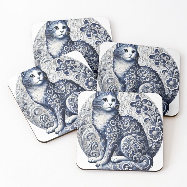 Item preview, Elegant Cat in Traditional Japanese Hirado Ware Style designed and sold by SakuraJapanArt.
