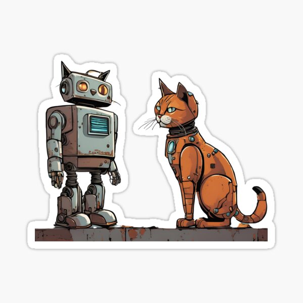 Item preview, Robot and Cat - Heartwarming Retro-Futuristic Art designed and sold by Qryl.