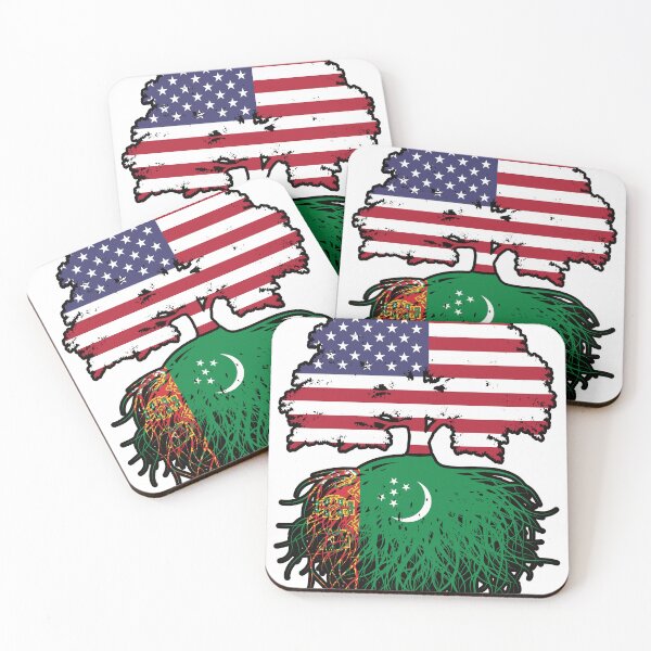Item preview, Turkmenistan Turkmen American USA Tree Roots Flag designed and sold by FlagX.