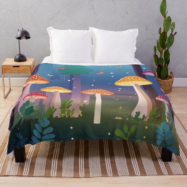 Item preview, Fireflies in a magical forest with colorful mushrooms. designed and sold by CreativeFlux.