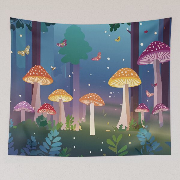 Item preview, Fireflies in a magical forest with colorful mushrooms. designed and sold by CreativeFlux.