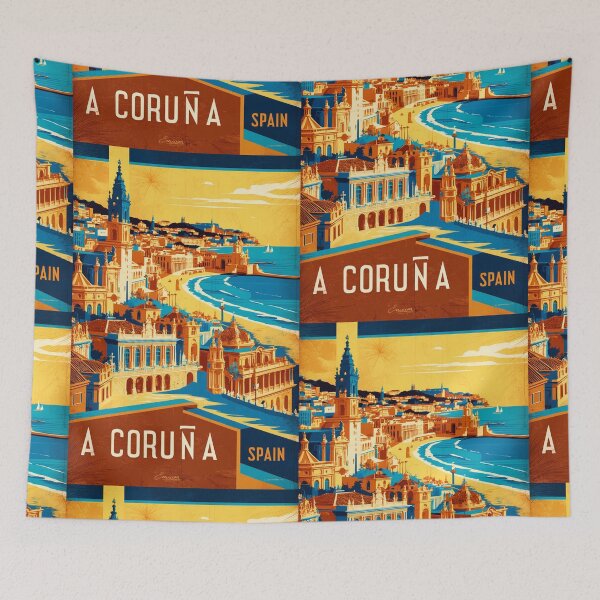 Aperçu de l'œuvre A Coruña Espagne Vintage Travel Tourism créée et vendue par TravelersGems.