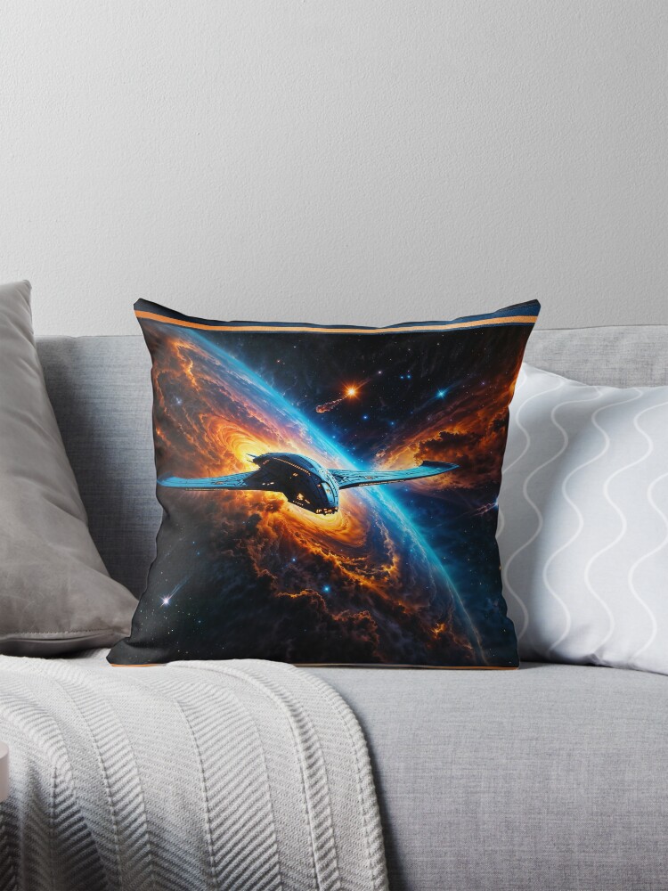 Excelsior Research Vessel Soaring Through Bresby Nebula Nursery Captivating AI Concept Art by Xzendor7 Decorative Art Print Throw Pillow