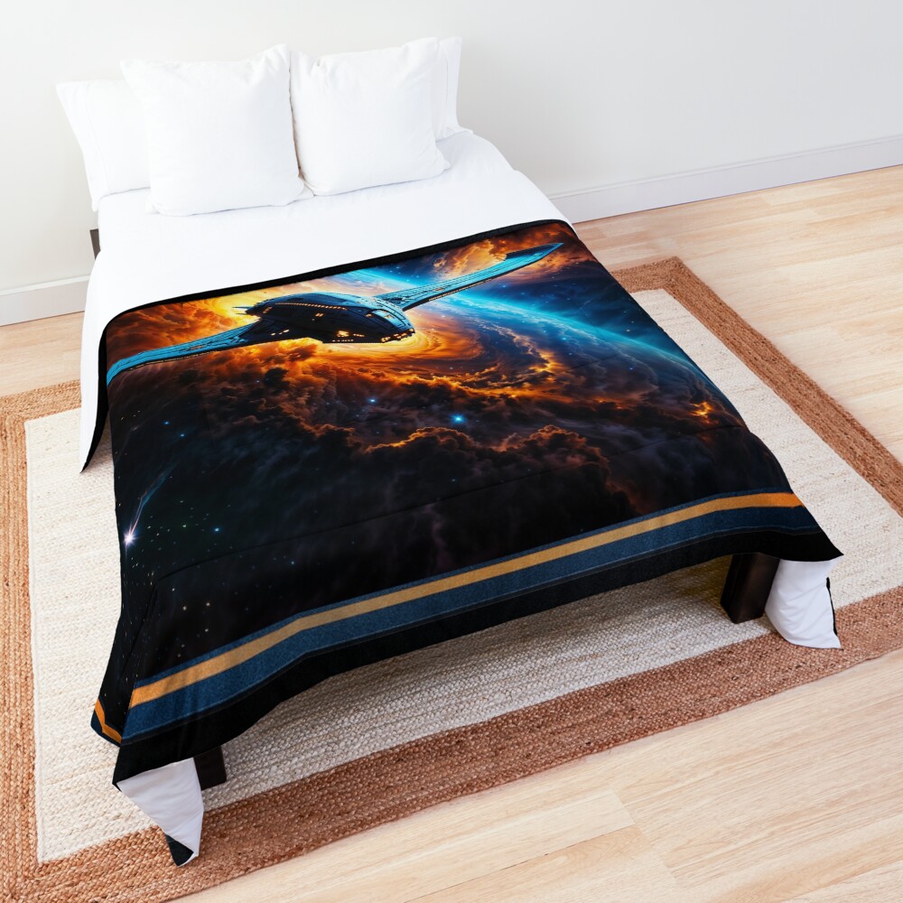 Excelsior Research Vessel Soaring Through Bresby Nebula Nursery Captivating AI Concept Art by Xzendor7 Decorative Art Print Comforter