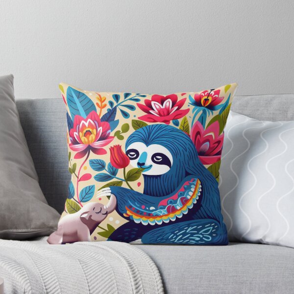 Item preview, Scandinavian Folk Art cute blue Sloth with tiny elephant friend designed and sold by FOLK ART FUSION by heidiannemorris.
