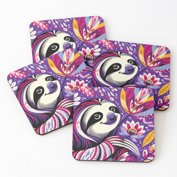 Item preview, Scandinavian Folk Art cute smiling purple Sloth by heidiannemorris  designed and sold by FOLK ART FUSION by heidiannemorris.
