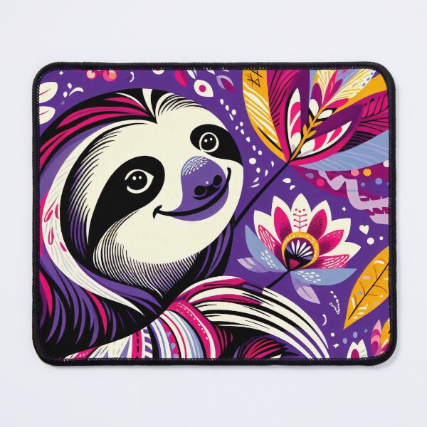 Item preview, Scandinavian Folk Art cute smiling purple Sloth by heidiannemorris designed and sold by FOLK ART FUSION by heidiannemorris.