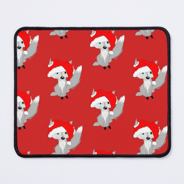 Item preview, Christmas fox b&w with red santa hat and green eyes designed and sold by AH74-17.