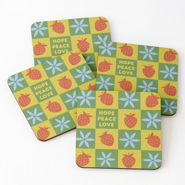 Item preview, Hope Peace Love, Modern Ethnic Flowers Strawberries Seamless Geometrical Pattern designed and sold by Dalia Bieliūnaitė.