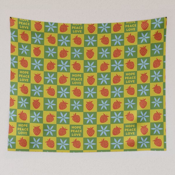 Item preview, Hope Peace Love, Modern Ethnic Flowers Strawberries Seamless Geometrical Pattern designed and sold by Dalia Bieliūnaitė.