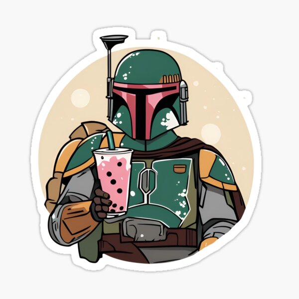 Vista previa del artículo con la obra «Boba Fett tomando té de boba», diseñado y vendido por mandaloryan.