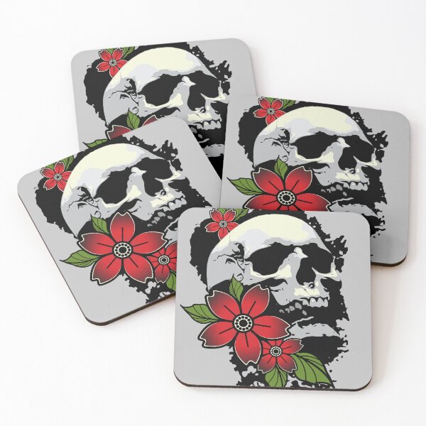 Item preview, Skull and red flowers designed and sold by Sima Sirus.