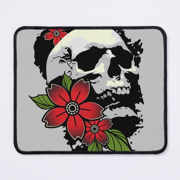 Item preview, Skull and red flowers designed and sold by Sima Sirus.