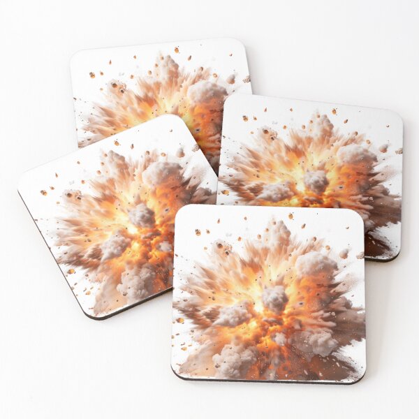 Item preview, A close-up shot of a bomb exploding against a white backdrop, capturing the moment of explosive energy and the resulting cloud of debris designed and sold by MiraCleAI.