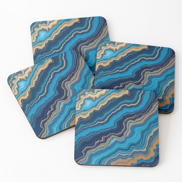 Item preview, Teal-Blue Marble Waves Gold Glitter Pattern designed and sold by BirdsnStuff.