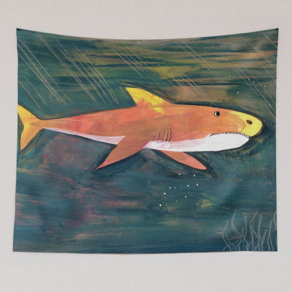 Item preview, Vibrant Shark in the Deep hand painted Illustration - Marine Art by Jemma Jamie Skidmore designed and sold by Jemma Jamie Skidmore.