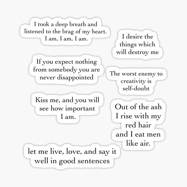 Aperçu de l'œuvre Pack de 7 autocollants avec citations de Sylvia Plath créée et vendue par y2k-tees.