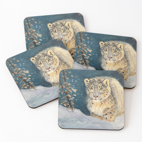 Item preview, Snow Leopard Oil Painting. Large Cat in the Snowy Forest. designed and sold by KarenZuk.