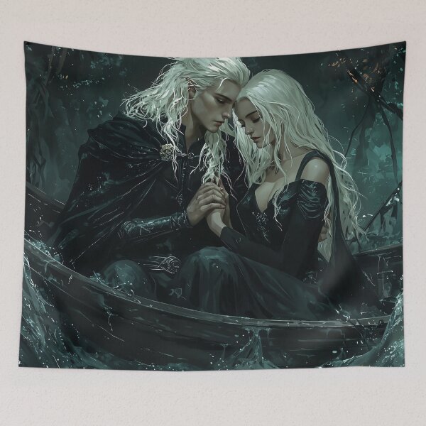 Item preview, Ethereal Embrace: Elven Lovers Adrift in the Midnight Tide designed and sold by oanaunciuleanu.