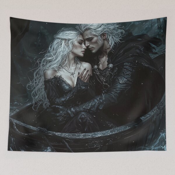 Item preview, Ethereal Embrace: Elven Lovers Adrift in the Midnight Tide designed and sold by oanaunciuleanu.