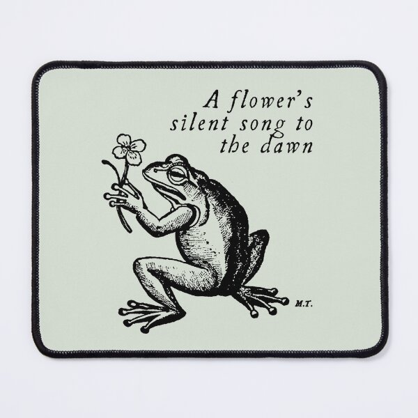 Item preview,  Engraved Vintage Frog Line Art Illustration "A flower's silent song to the dawn" designed and sold by MOODYTUNES.