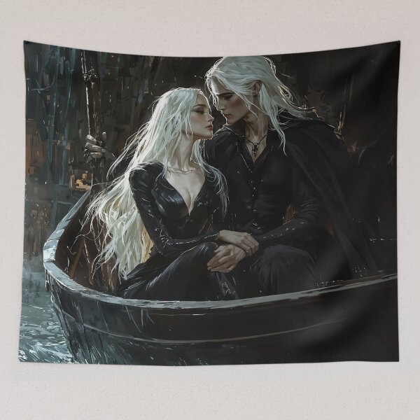 Item preview, Ethereal Embrace: Elven Lovers Adrift in the Midnight Tide designed and sold by oanaunciuleanu.