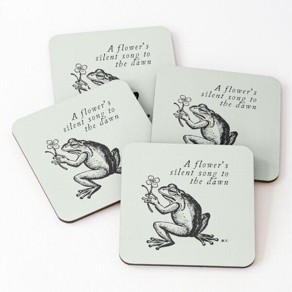 Item preview,  Engraved Vintage Frog Line Art Illustration "A flower's silent song to the dawn" designed and sold by MOODYTUNES.